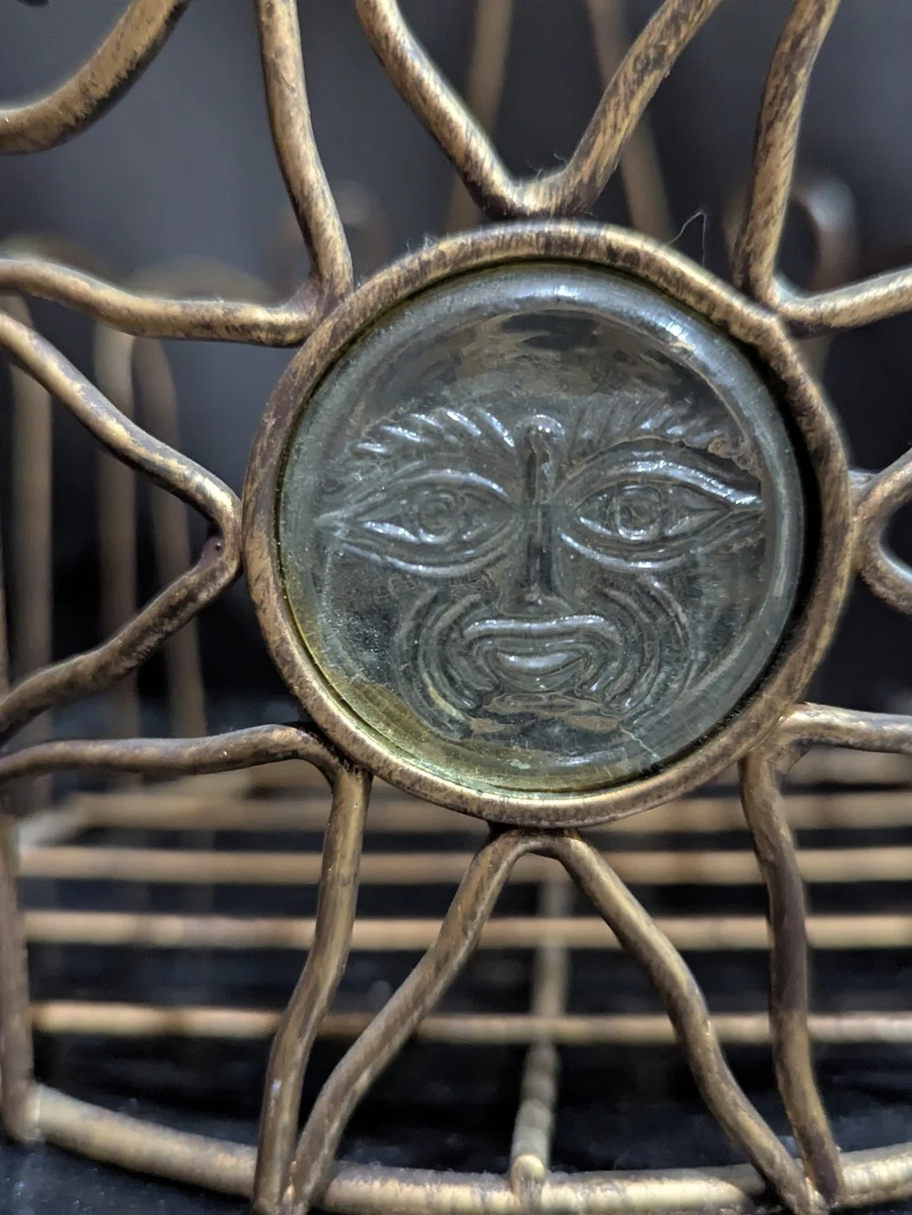 Vintage Celestial Sun Sunburst Wire Basket - Bronze Tone
